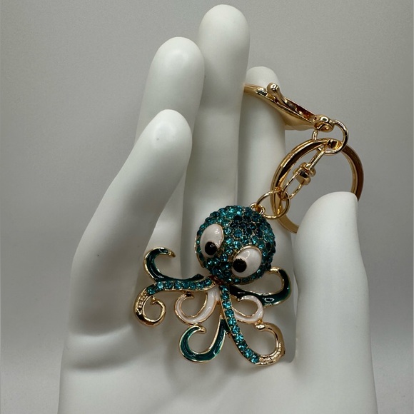 2/$20 Sparkly Whimsical Blue Octopus Keychain - Picture 4 of 8